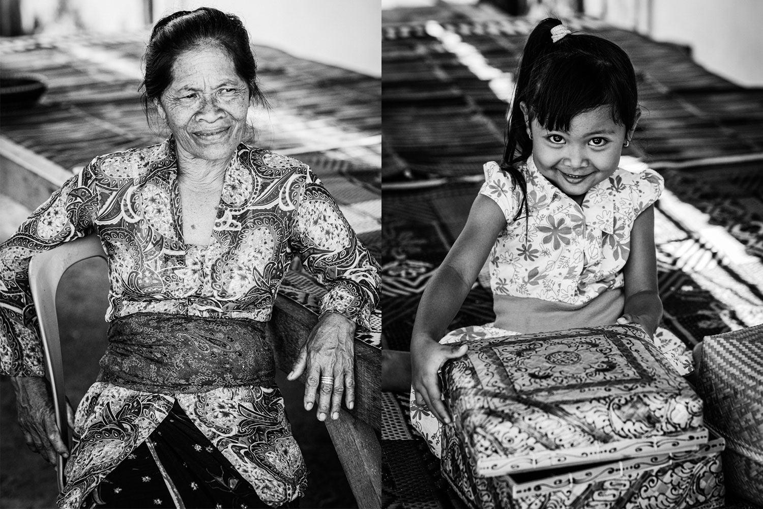 Young Balinese girl opening a present at a family members cremation in Bali