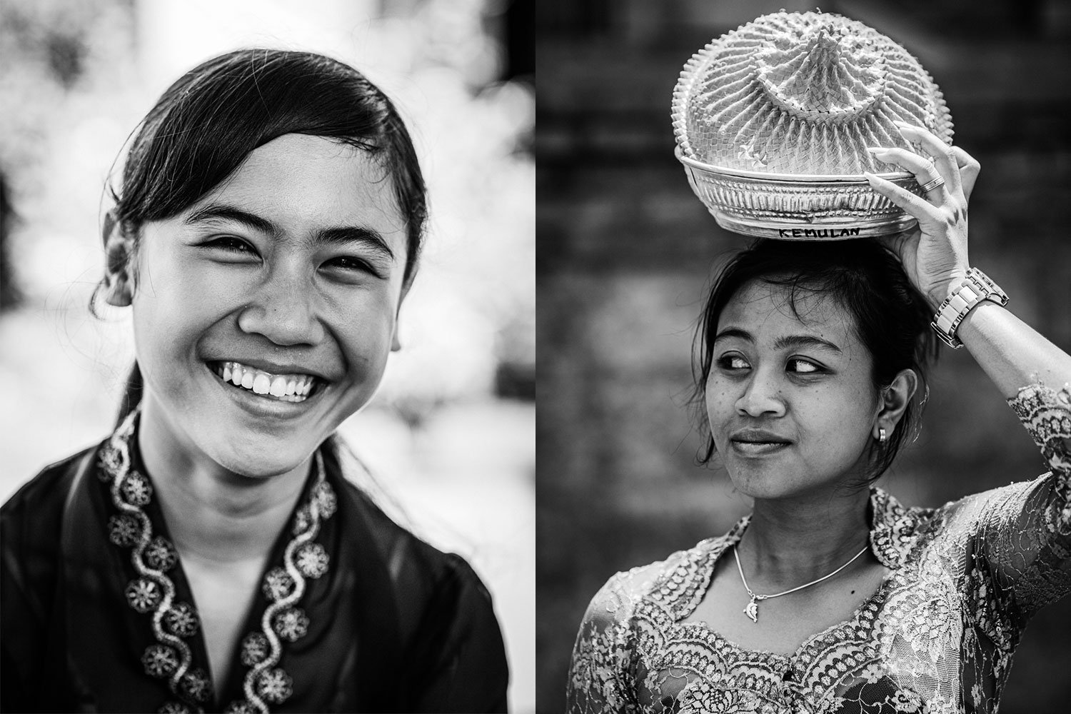 Portrait photo of two young women taken in Bali at a cremation