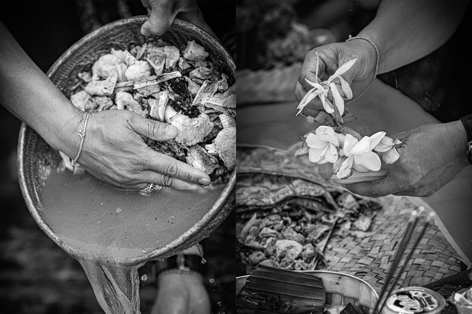 Ngaben cremation in Bali, washing the scraps of ash and bone from the cremated body