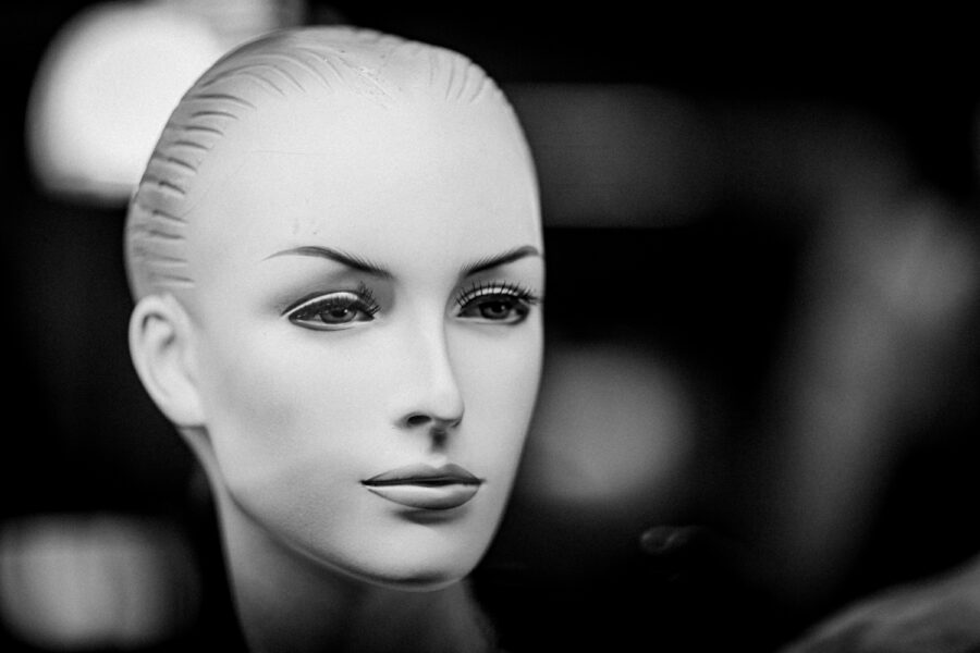 Mannequin portrait black and white photo