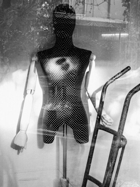 Mannequin white polka dots black and white photo