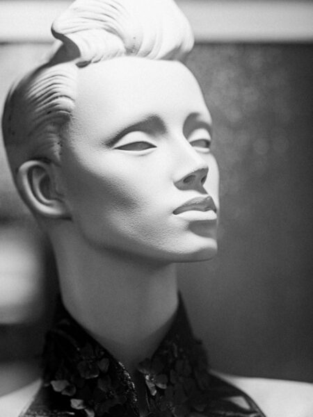 Mannequin no eye balls black white photo