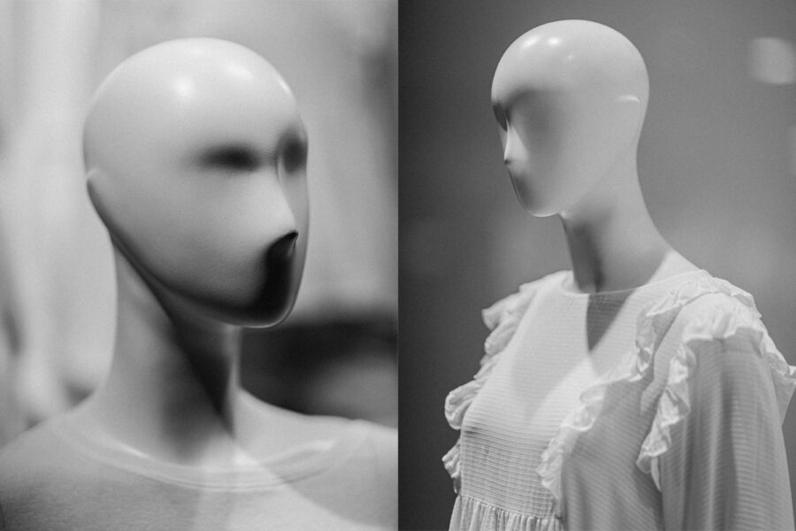 Mannequin portrait black and white photograph