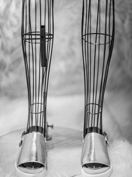 Wire frame legs black and white photo