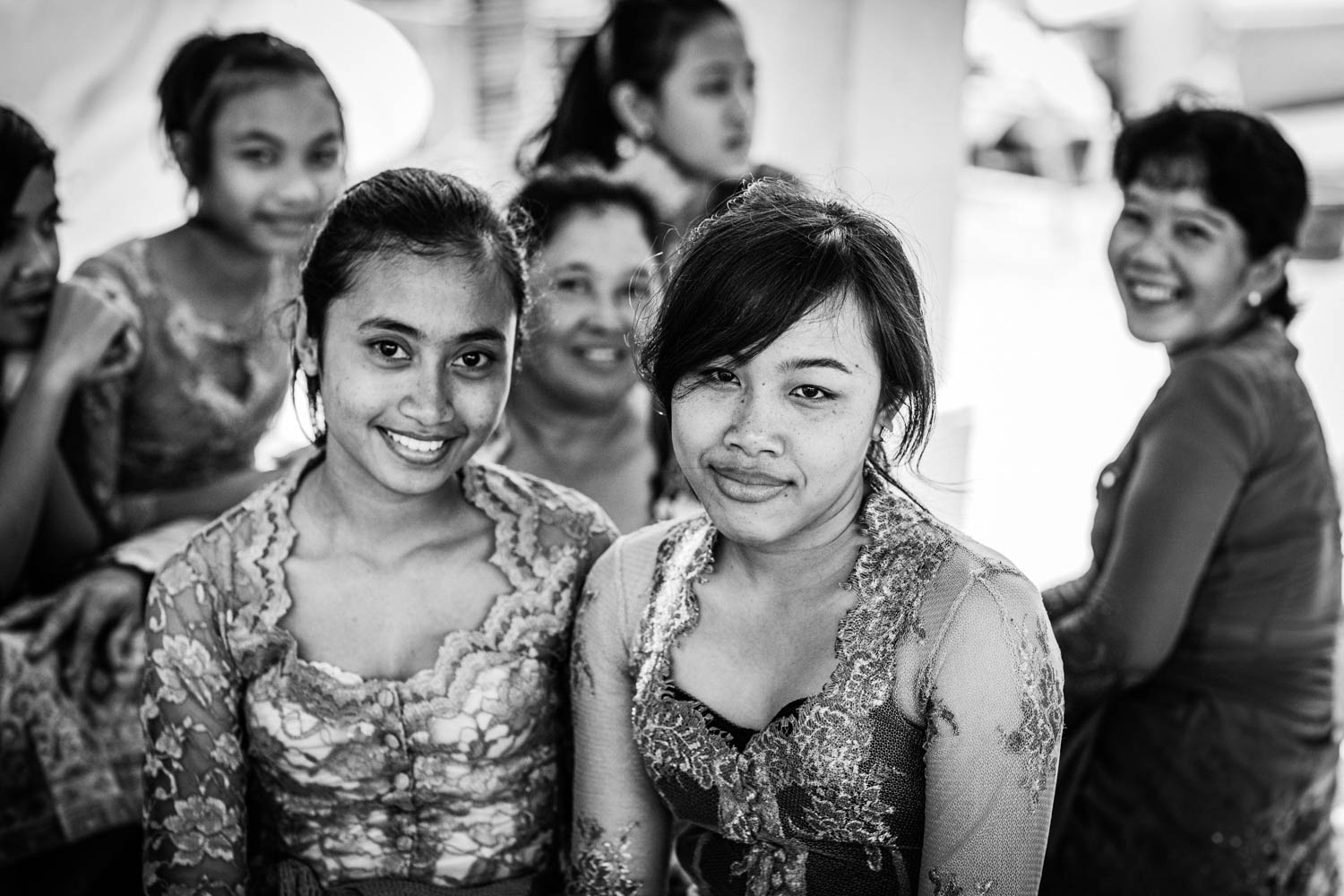 Cremation family portrait group of young women taken in Bali