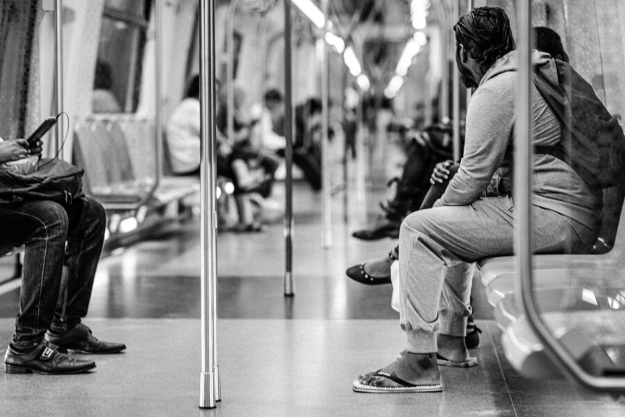 Rail passengers on the MRT train in Kuala Lumpur, Malaysia