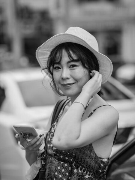 Portrait street picture of women with hat in pasar seni kl