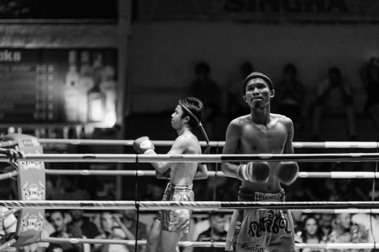 Muay Thai boxing fighters in the ring before the start of a match