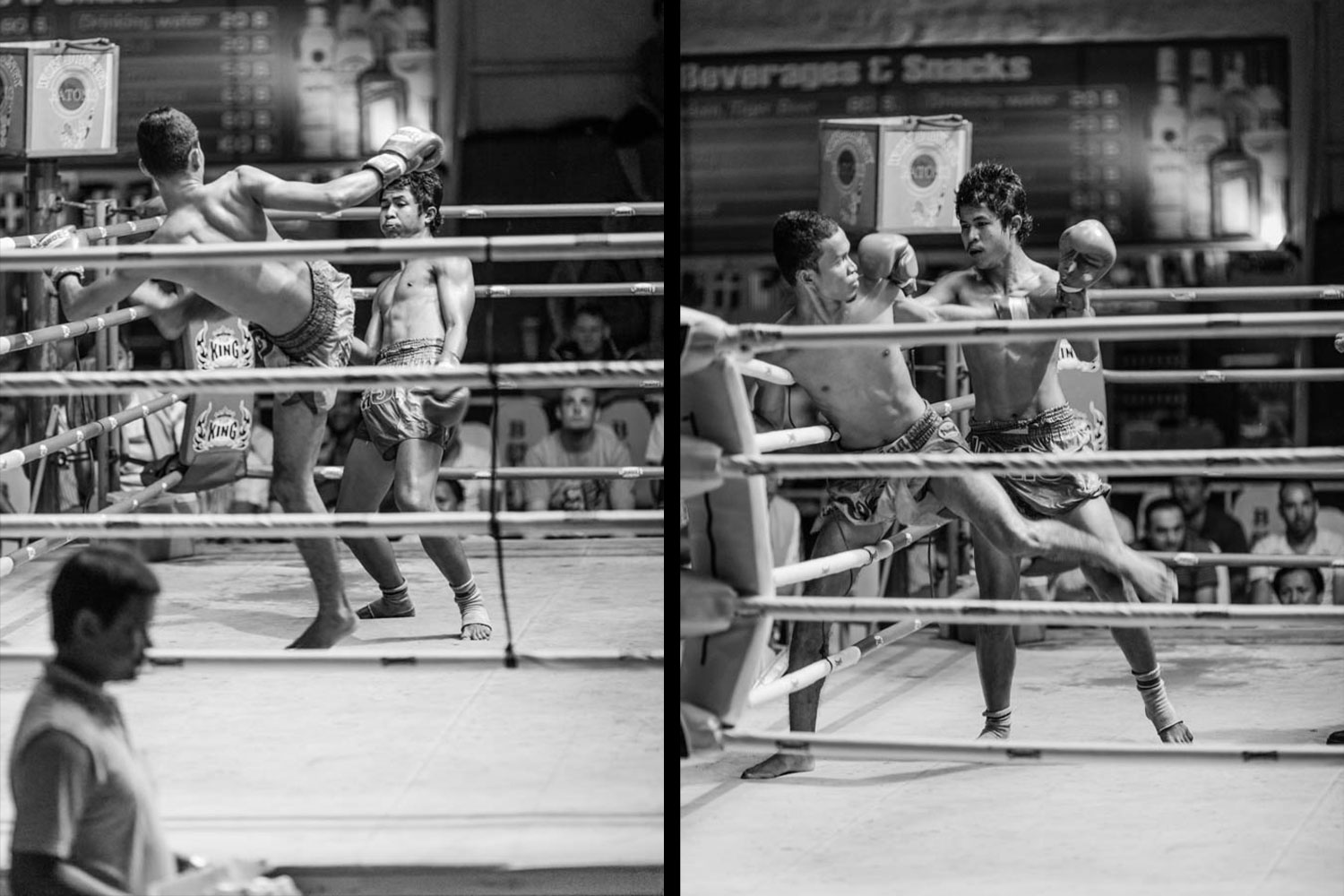 Boxing match in Phuket where fighters with powerful kicks fight it out