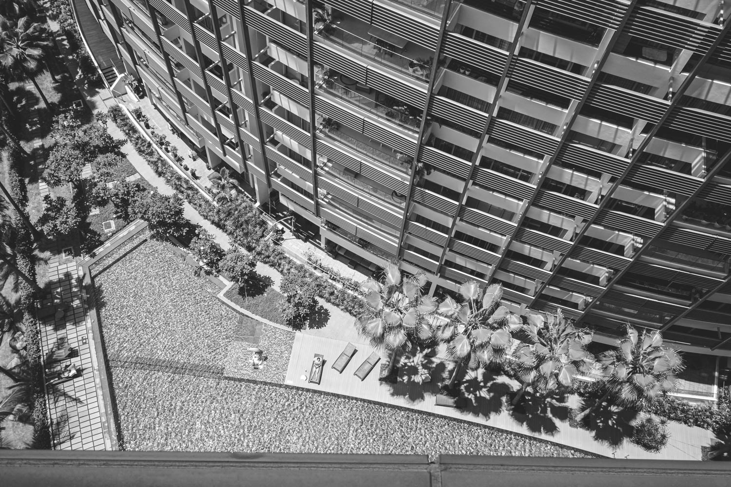 Sentosa Island condo view of the swimming pool below.