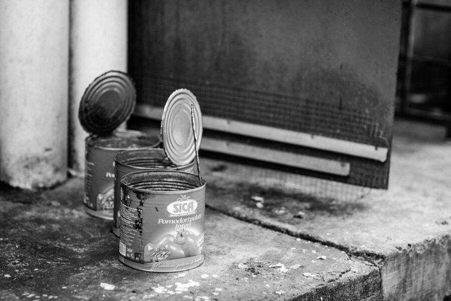 Tomato cans open at the back of a restaurant in Taman Tun Dr Ismail [TTDI] Kuala Lumpur - Malaysia