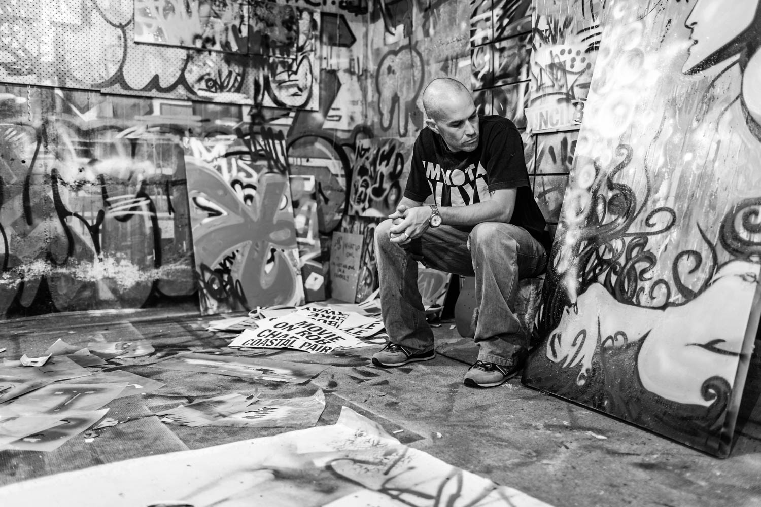 Black and white portrait photo of multi media artist Phil Jones