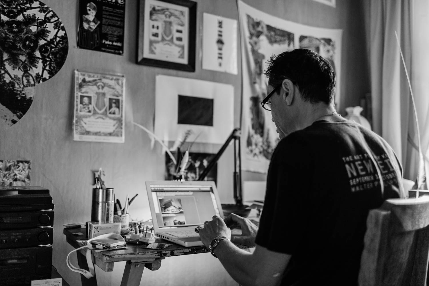 Ian M Clothier working at his home studio in New Plymouth, New Zealand.