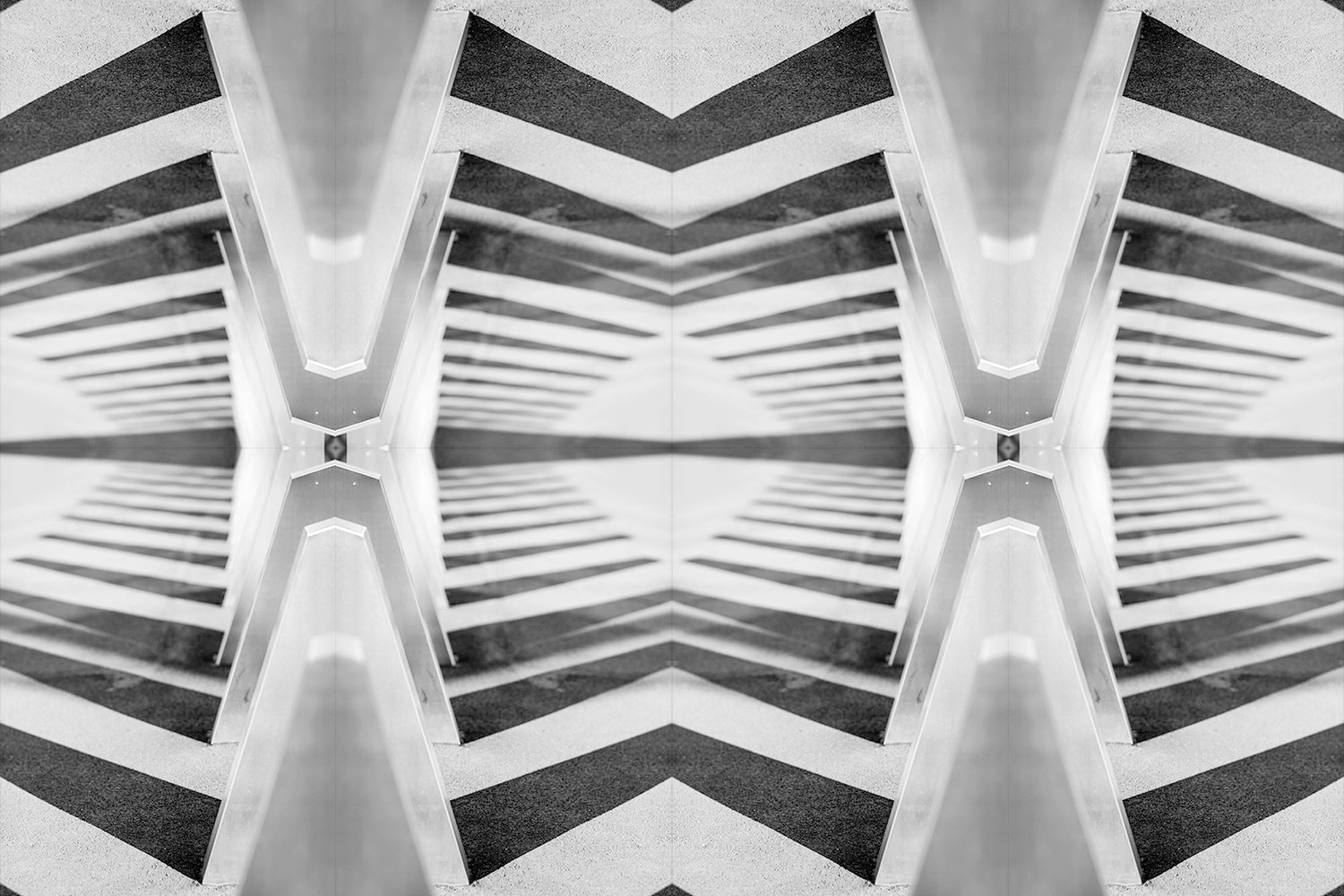 Black and white kaleidoscope artwork.