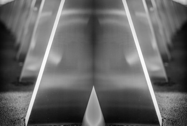 Two point perspective black and white artwork.