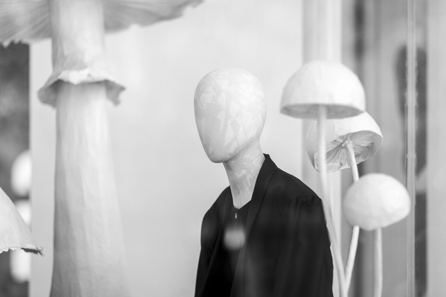 Oversized papier-mâché mushrooms by Carla Binotto.
