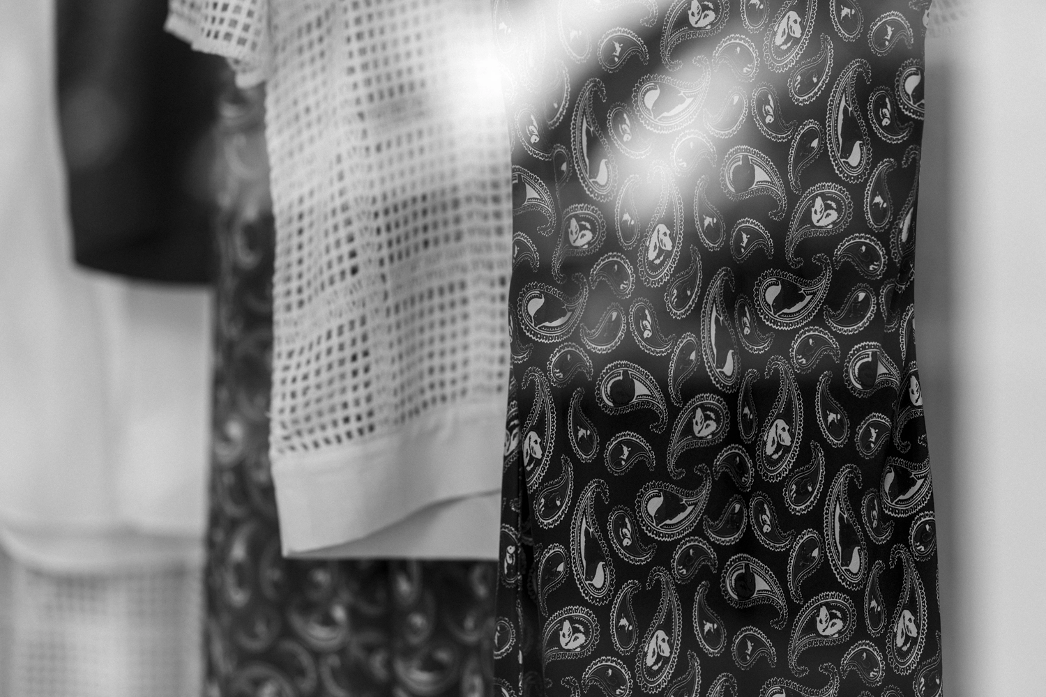 Natural cotton grid grandpa shirt and Silk Laundry 1996 Hounds Paisley dress.