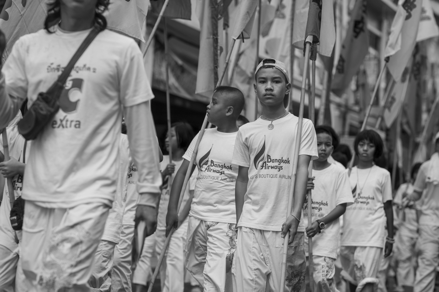 During the Lewkeng Ceremony, people walk with flags symbolising celestial armies on the march.
