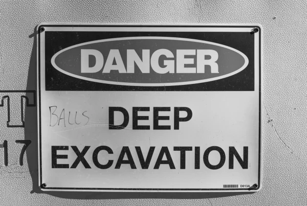 Amended street warning sign, black and white Newstead street photography