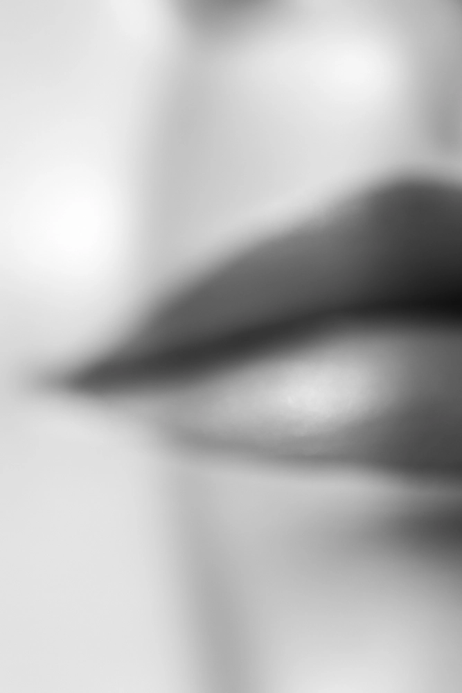Black and white mannequin fine art print, lips detail.